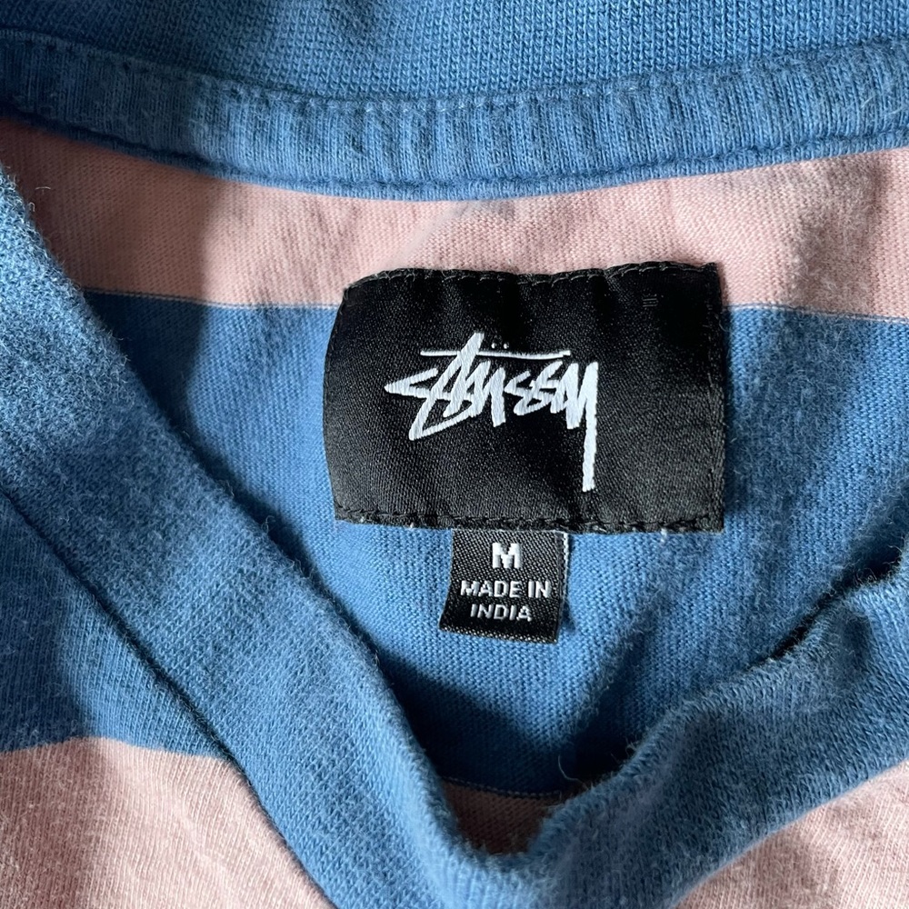 Mens blue/pink stripped stussy Short sleeve T shirt